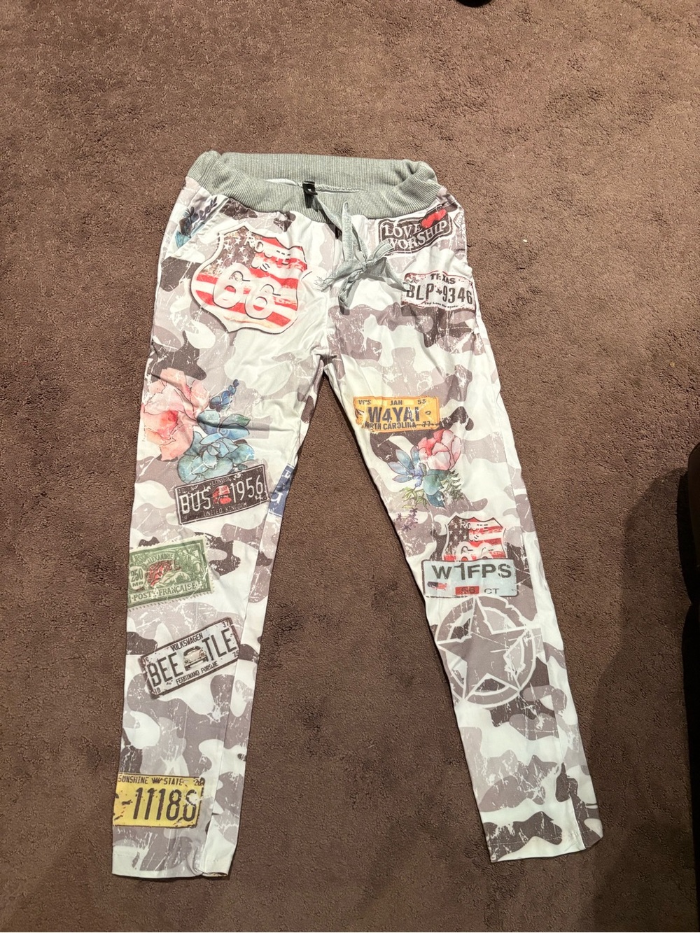 Kids Printed Jogger Pants with Patchwork Graphics - Gray Multicolor